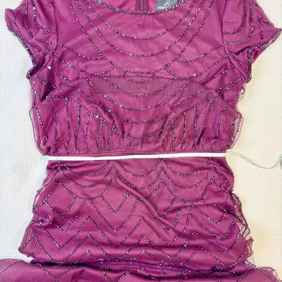 Adrianna Papell Beaded Sheer Overlay Evening Gown Cassis Wine Burgundy Women’s 6 - Picture 14 of 16